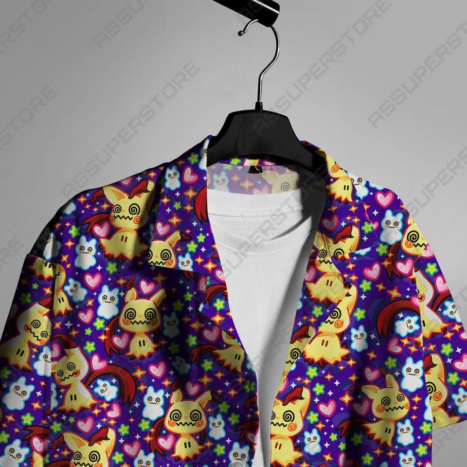Mimikyu Ghost Hawaiian Button-Up Shirt Mimikyu Ghost Shirt Gift