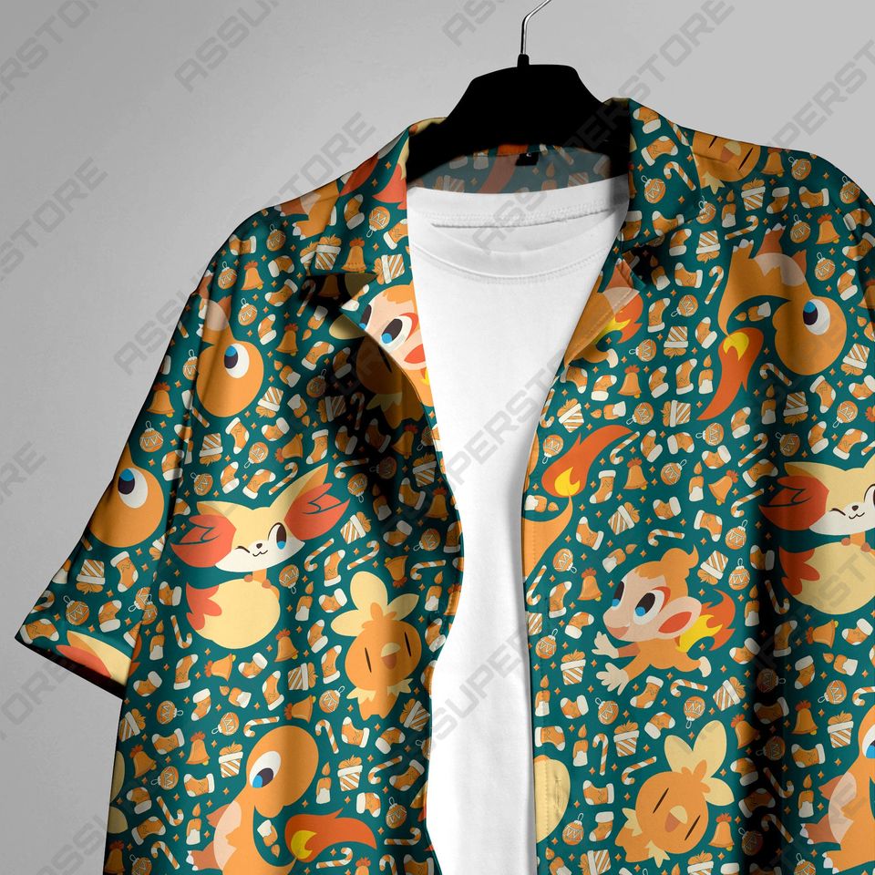 Charmander Hawaiian Button Up Shirt,  Fire Charmander Shirt Gift