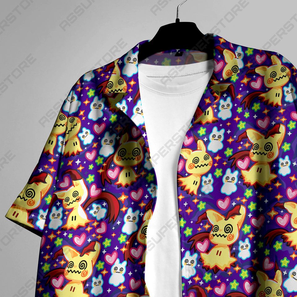 Mimikyu Ghost Hawaiian Button-Up Shirt Mimikyu Ghost Shirt Gift