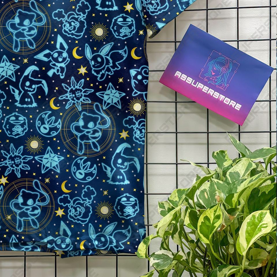 Pika Jigglypuff Neon Blue Funny Tshirt Mew Jigglypuff Design Tshirt