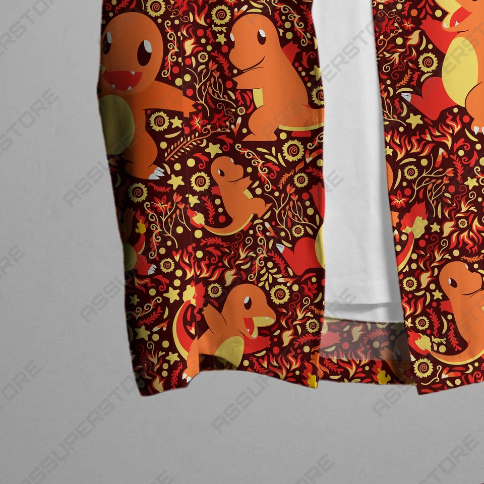 Charmander Hawaiian Japanese Anime Button-Up Shirt Summer Hawaiian Fire Charmander Shirt Gift