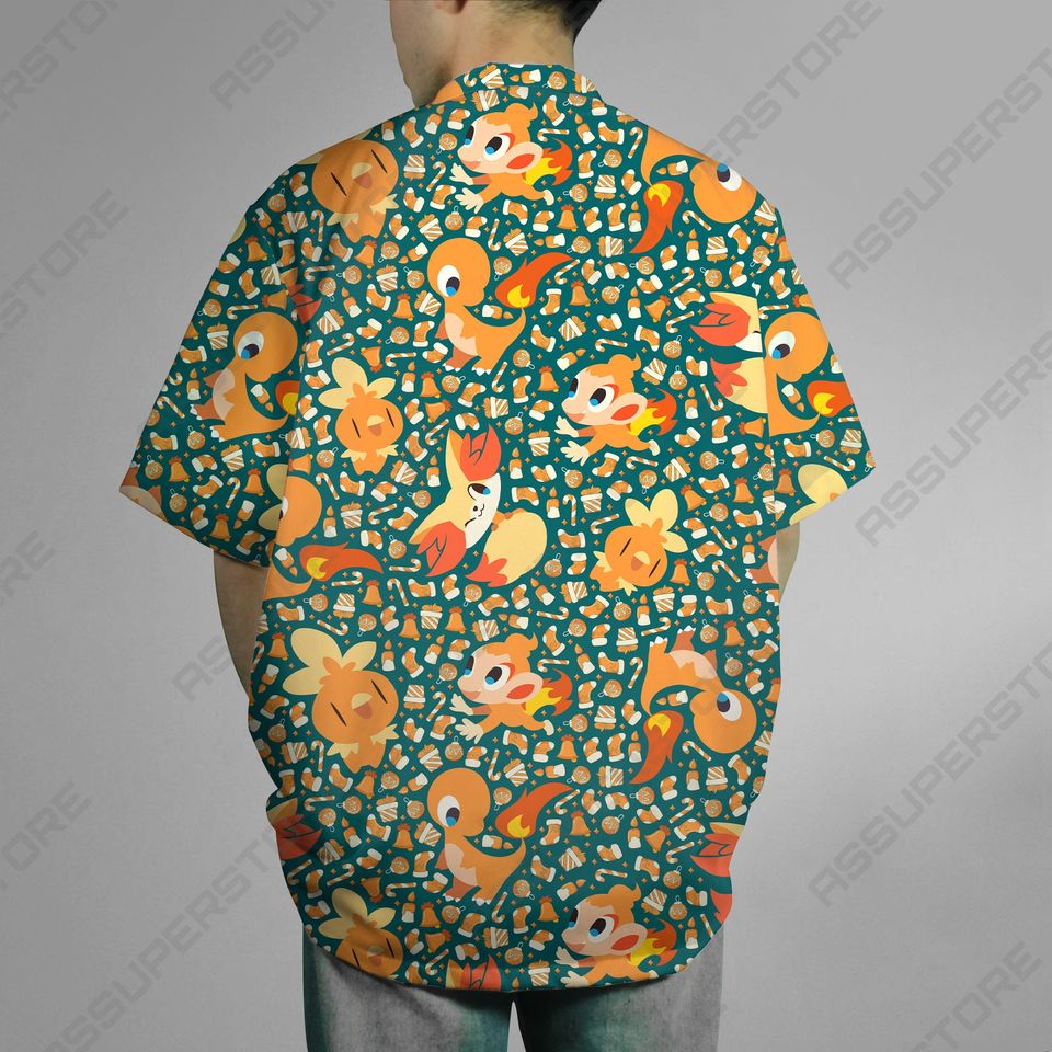 Charmander Hawaiian Button Up Shirt,  Fire Charmander Shirt Gift
