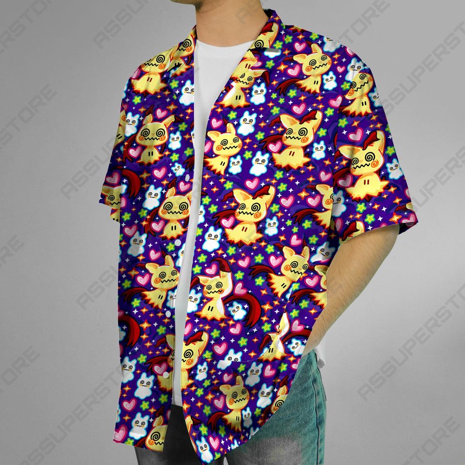 Mimikyu Ghost Hawaiian Button-Up Shirt Mimikyu Ghost Shirt Gift