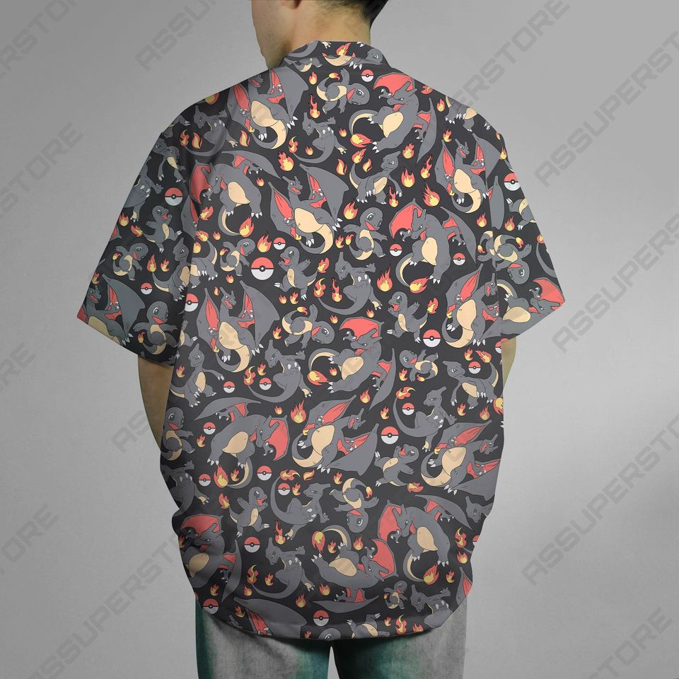 Charmander Charizard Hawaiian Button-Up Shirt Fire Charmander Shirt Gift