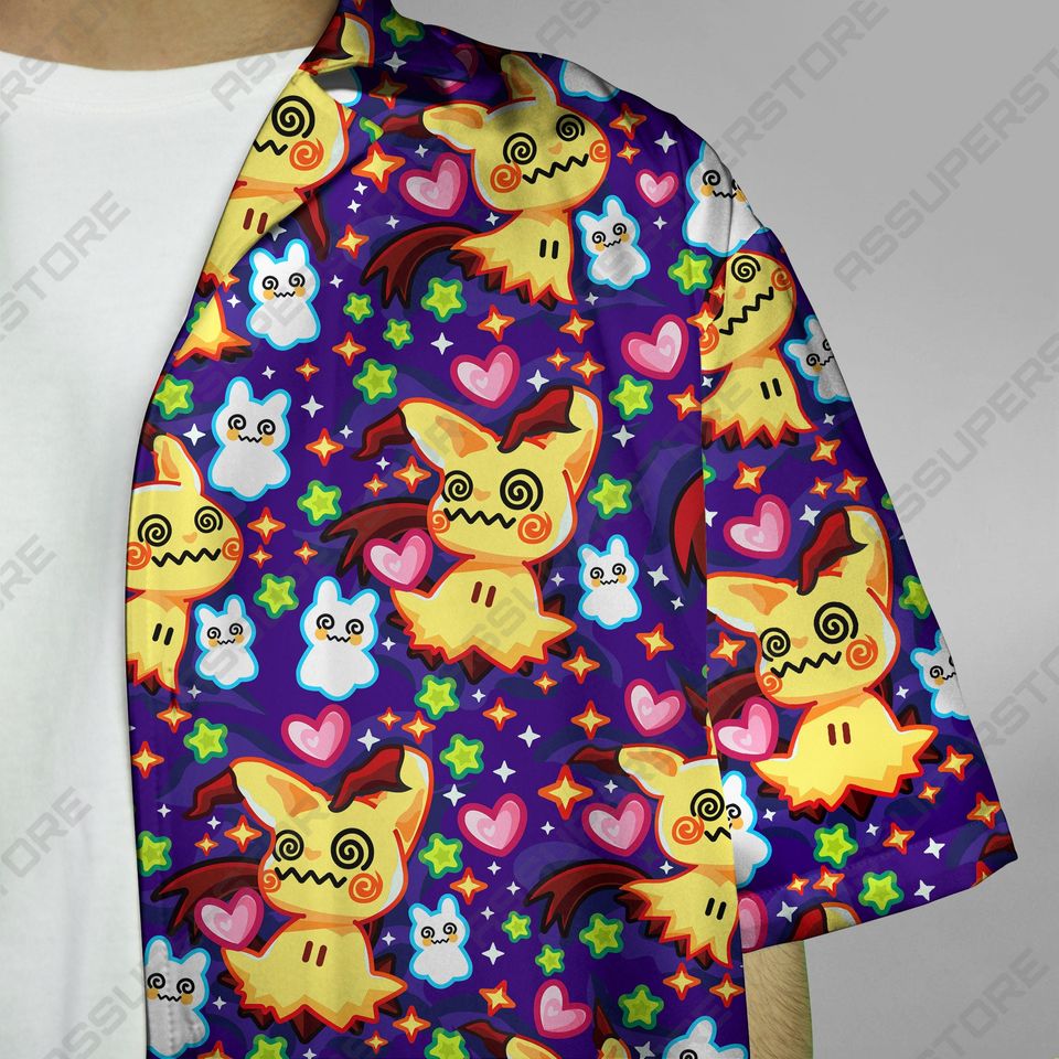 Mimikyu Ghost Hawaiian Button-Up Shirt Mimikyu Ghost Shirt Gift