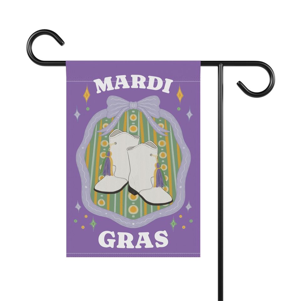 Majorette Boots Mardi Gras Garden Flag Purple Green Yellow