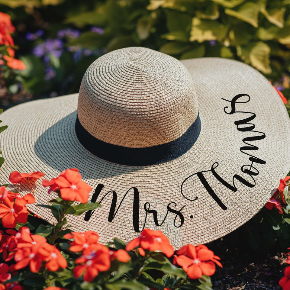Personalized Honeymoon Floppy Sun Hat, Custom Beach Hat with Name, Future Mrs Monogrammed Beach Hat