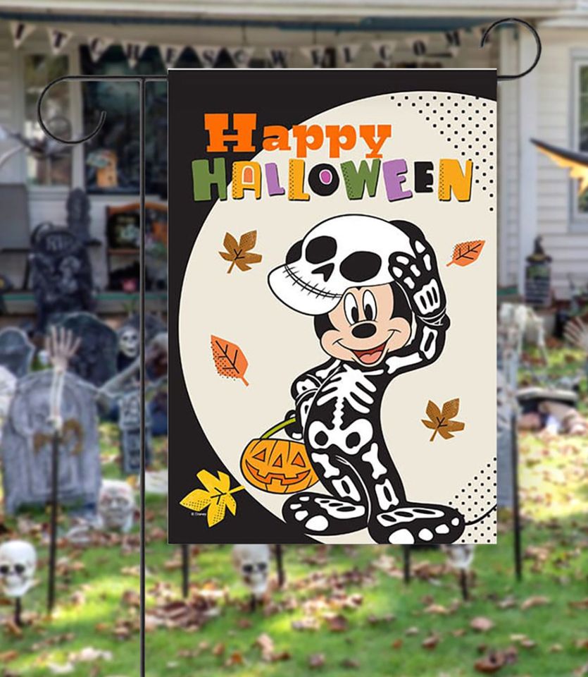 Personalized Skeleton Mickey Mouse Halloween Garden Flag