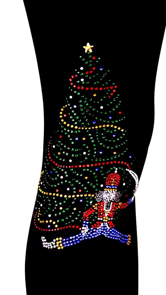 Plus Size Full Length Leggings All Rhinestone Embellished Christmas Tree