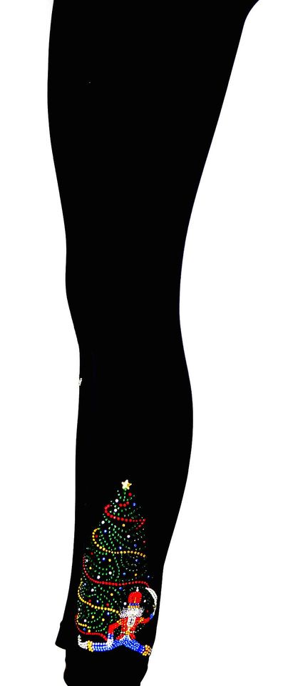 Plus Size Full Length Leggings All Rhinestone Embellished Christmas Tree