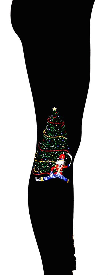 Plus Size Full Length Leggings All Rhinestone Embellished Christmas Tree