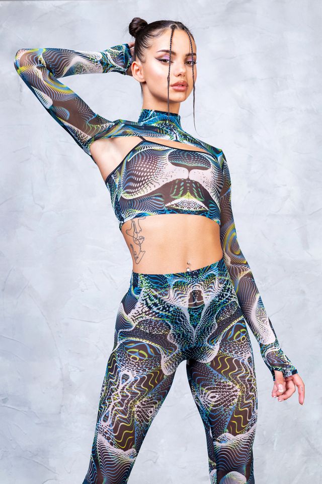 Mesh Leggings, Mesh Pants, Psychedelic Mesh Leggings, Transparent Leggings