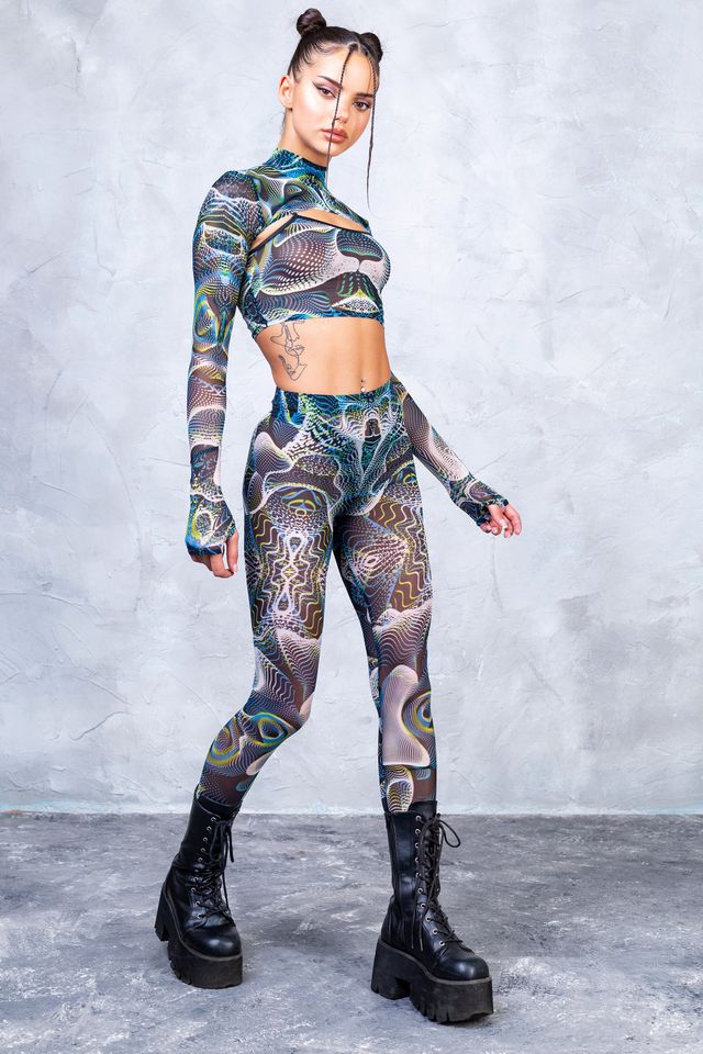 Mesh Leggings, Mesh Pants, Psychedelic Mesh Leggings, Transparent Leggings