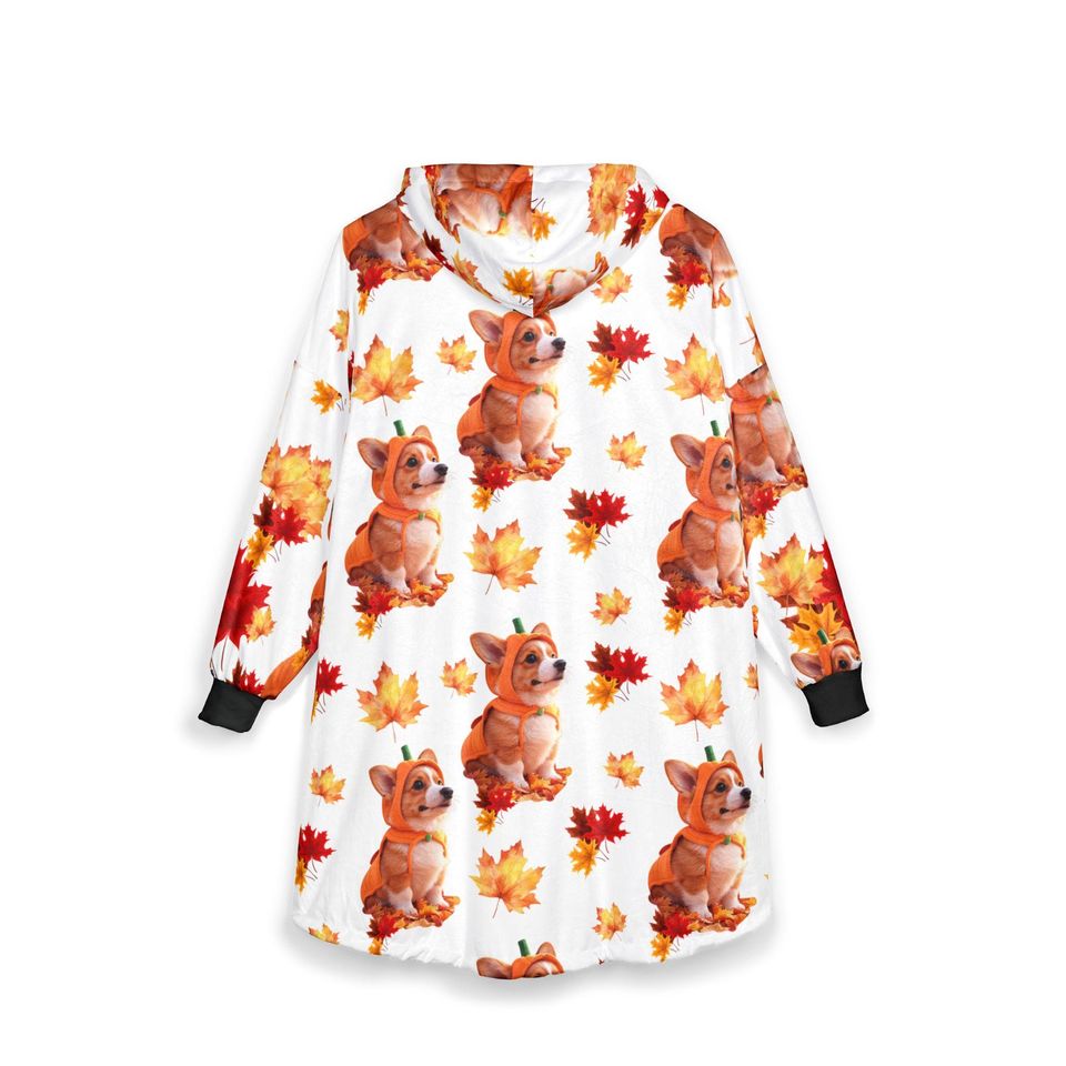 Corgi Hooded Blanket: Cozy Polyester Fleece Wearable