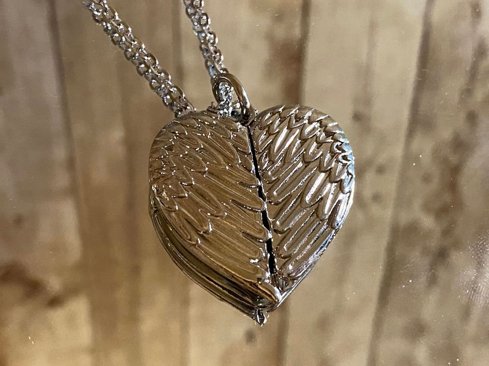 Personalized Photo Locket Necklace: Heart & Angel Wings - Valentine's Gift