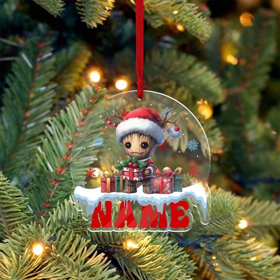 Christmas Baby Groot Ornament, Custom Name Groot Christmas Ornament