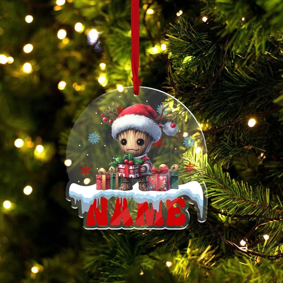 Christmas Baby Groot Ornament, Custom Name Groot Christmas Ornament