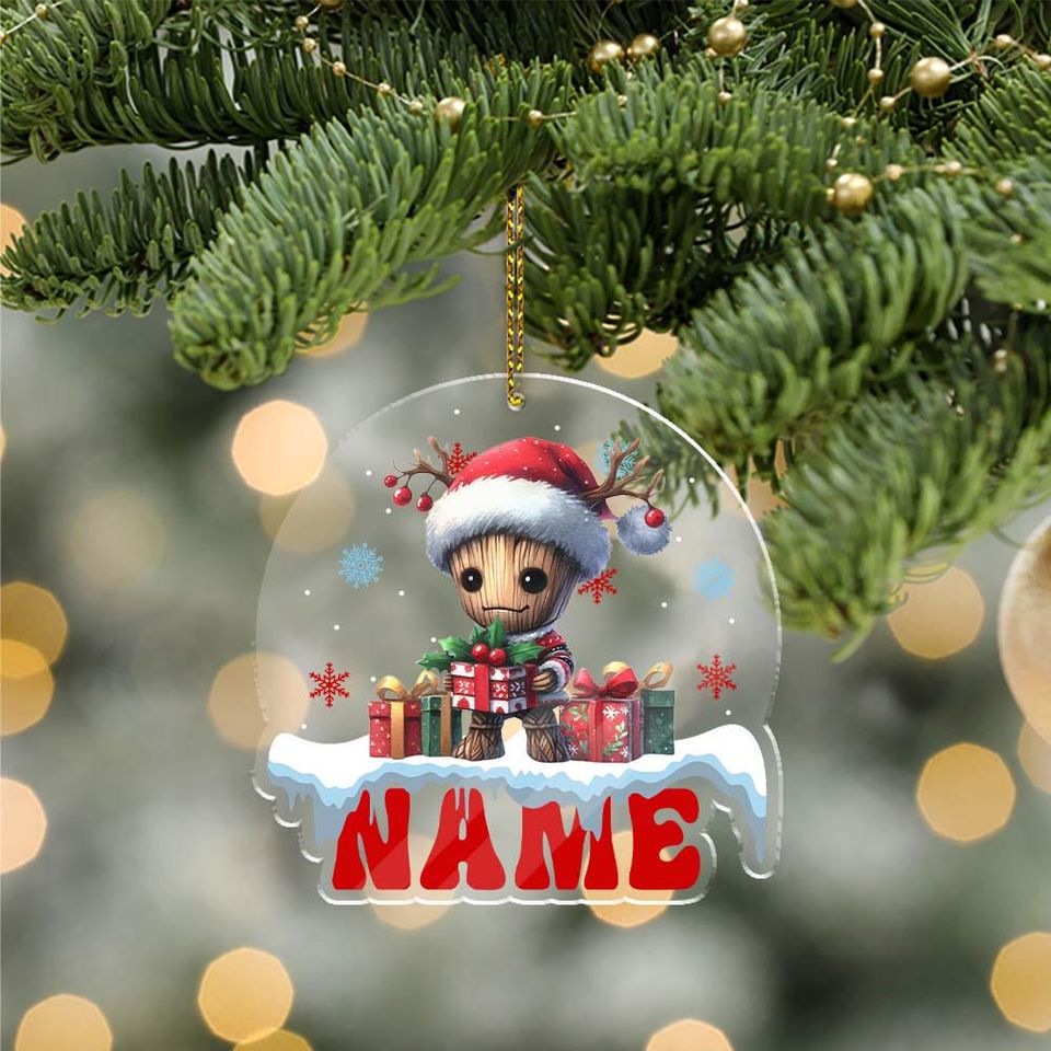 Christmas Baby Groot Ornament, Custom Name Groot Christmas Ornament