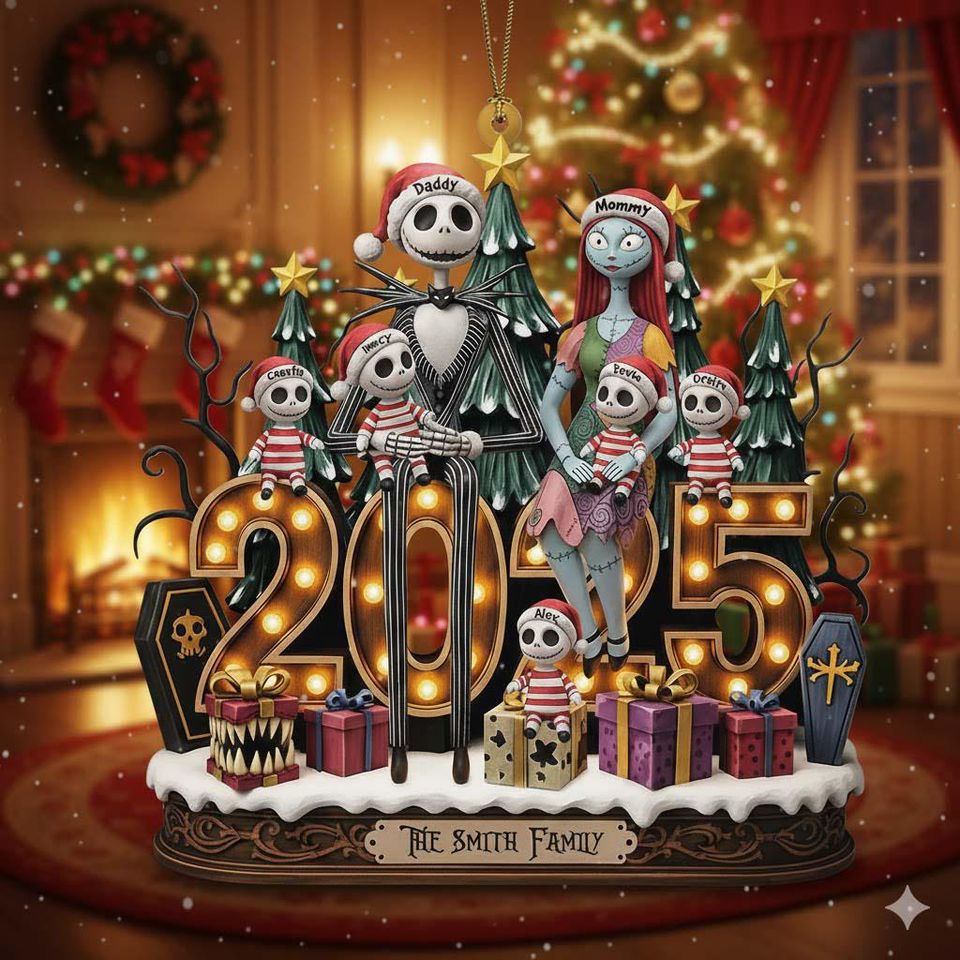 Nightmare Before Christmas Ornament, Personalized Santa Jack Sally Zero