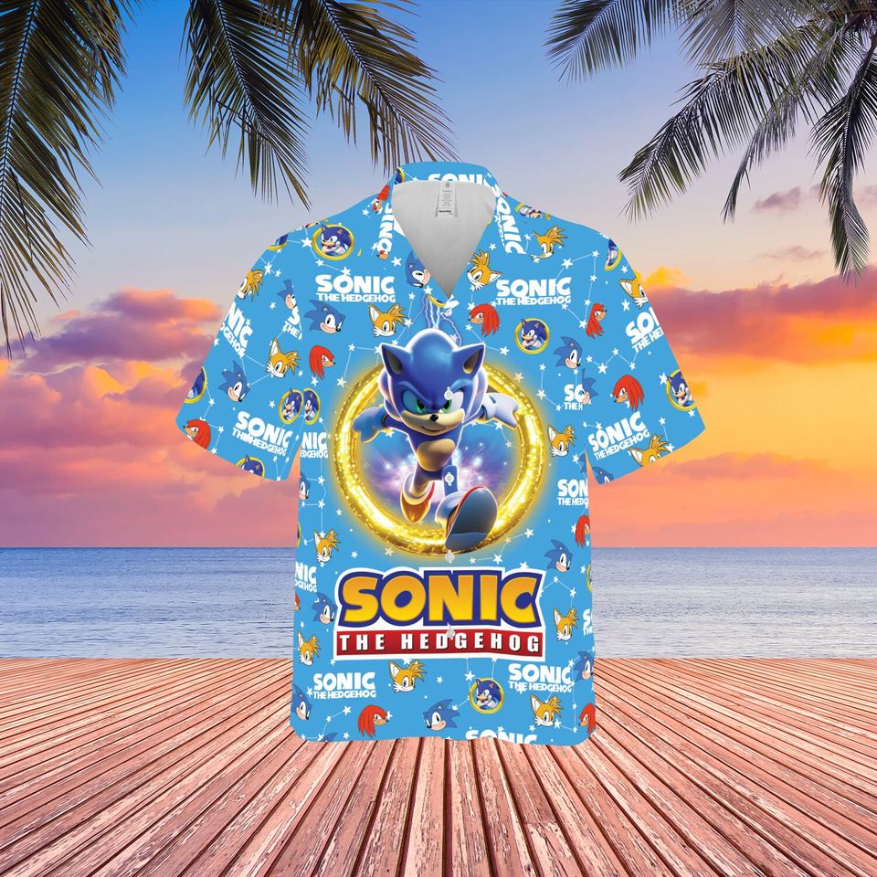 Disney Sonic The Hedgehogg Hawaiian Shirt Sonic Button Shirt