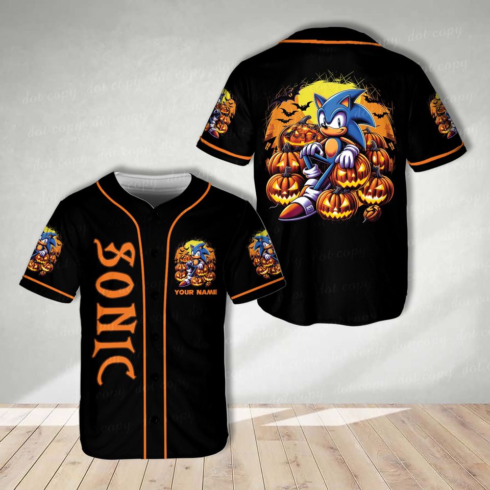 Custom Sonic the Hedgehogg Halloween Baseball Jersey Personalized Sonic Shirt