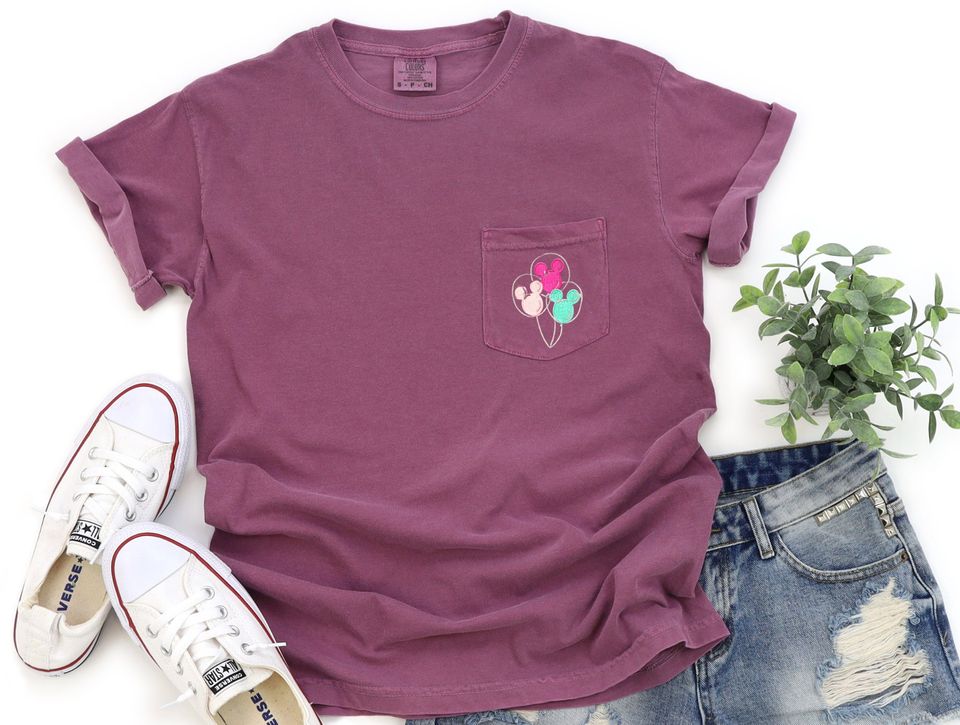 Disney Balloons Shirt, Mickey Mouse Balloons Pocket Tee
