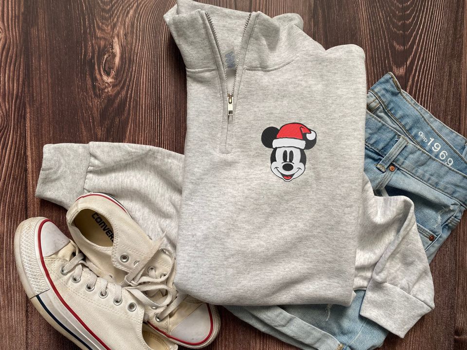 Christmas Mickey Mouse Embroidered Quarter Zip Sweatshirt