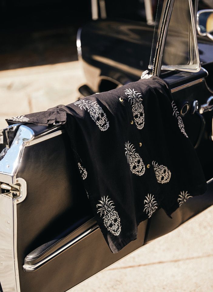 Permanent Vacation Button-Up Shirt | Pineapple Skull All Over Print | Tattoo Flash