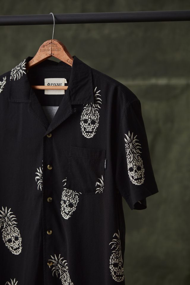 Permanent Vacation Button-Up Shirt | Pineapple Skull All Over Print | Tattoo Flash