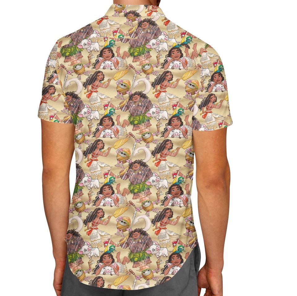 Moana Sketched Men's Button Hawaiians Shirt