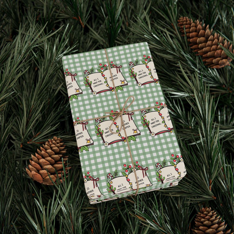 Book Themed Christmas Gift Wrap, Holiday Wrapping Paper, Festive Wrapping Sheets