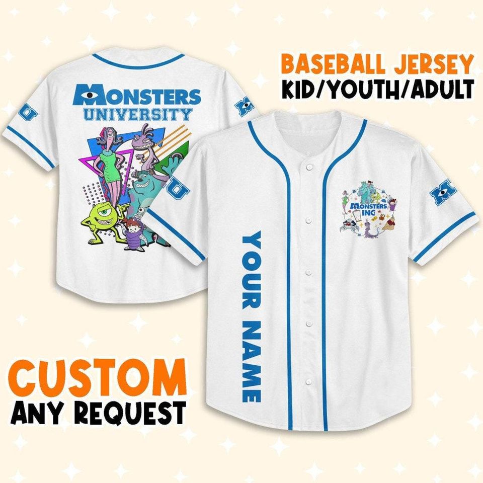 Personalize Monsters Inc Retro Monsters University Characters Squad, Baseball Jersey