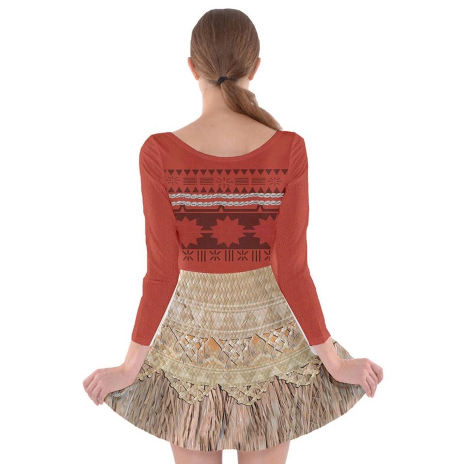 Moana Inspired Long Sleeve Skater Dress
