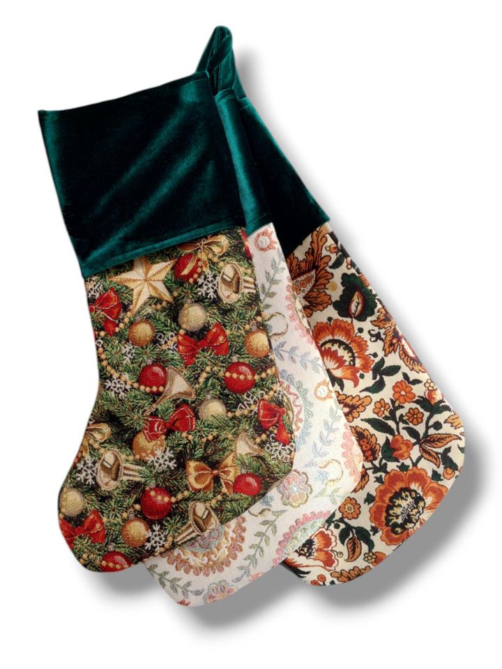 Vintage Green Floral Christmas Stocking: Embroidered Velvet Keepsake