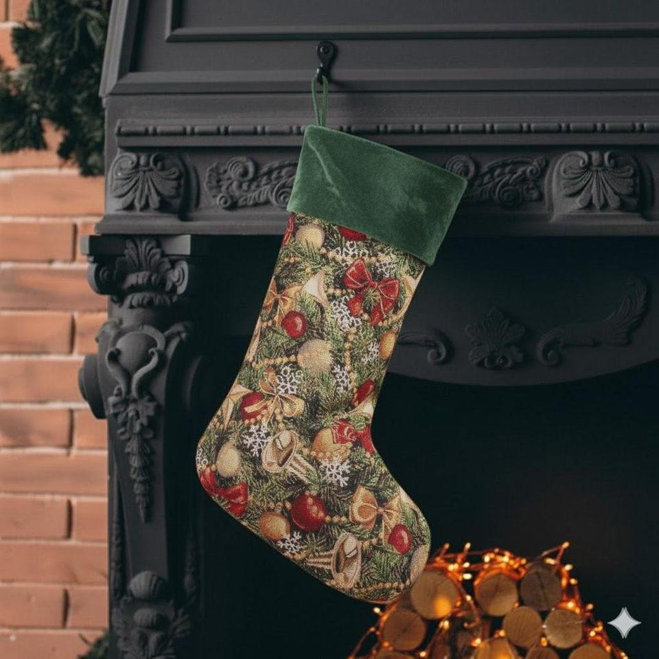Vintage Green Floral Christmas Stocking: Embroidered Velvet Keepsake