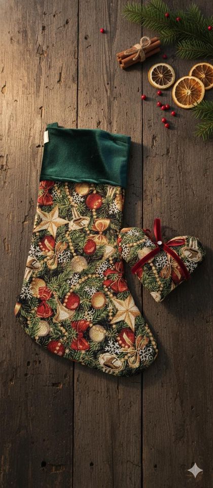 Vintage Green Floral Christmas Stocking: Embroidered Velvet Keepsake