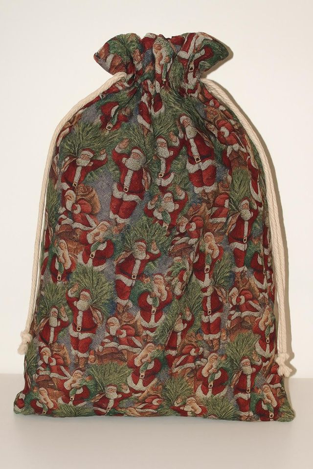 Handmade Santa Gift Bag | Reusable Upholstery Fabric Christmas Sack