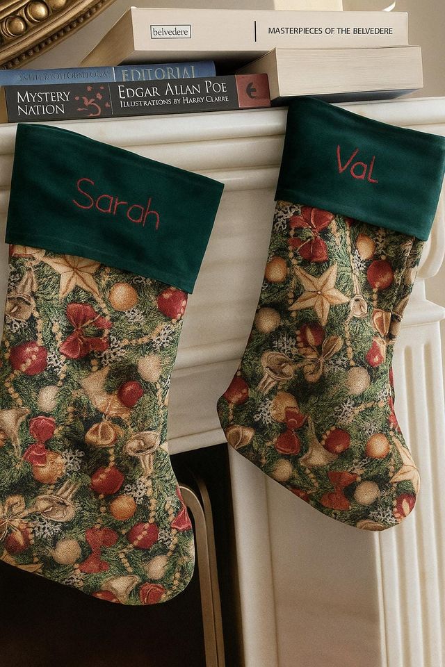 Vintage Green Floral Christmas Stocking: Embroidered Velvet Keepsake