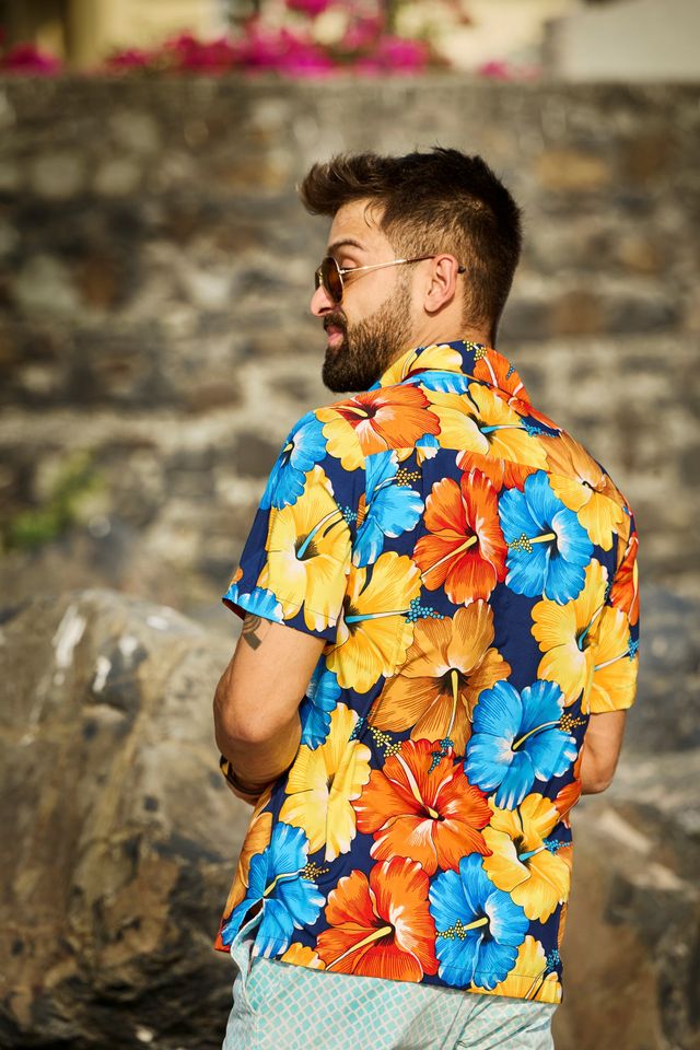 Alvish Men's Casual Short Sleeve Floral Hawaiian Shirt with Pocket