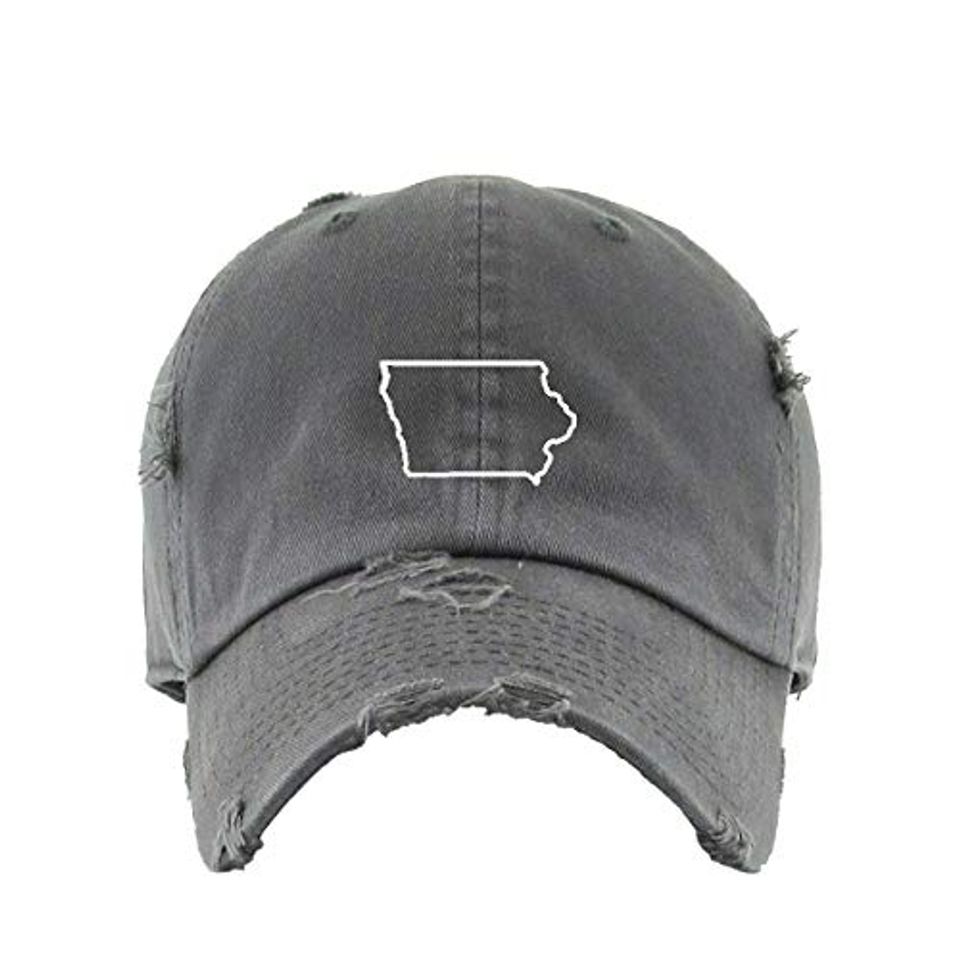 Iowa Map Vintage Baseball Cap Embroidered Adjustable Distressed Dad Hat