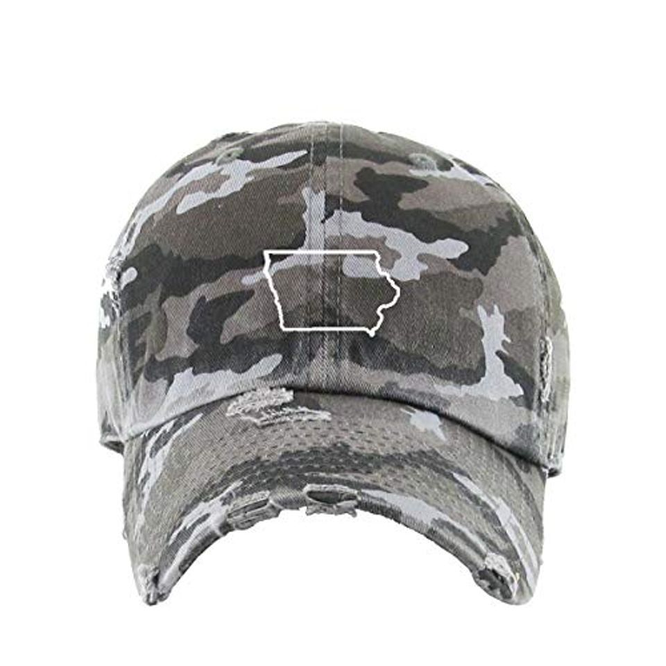 Iowa Map Vintage Baseball Cap Embroidered Adjustable Distressed Dad Hat