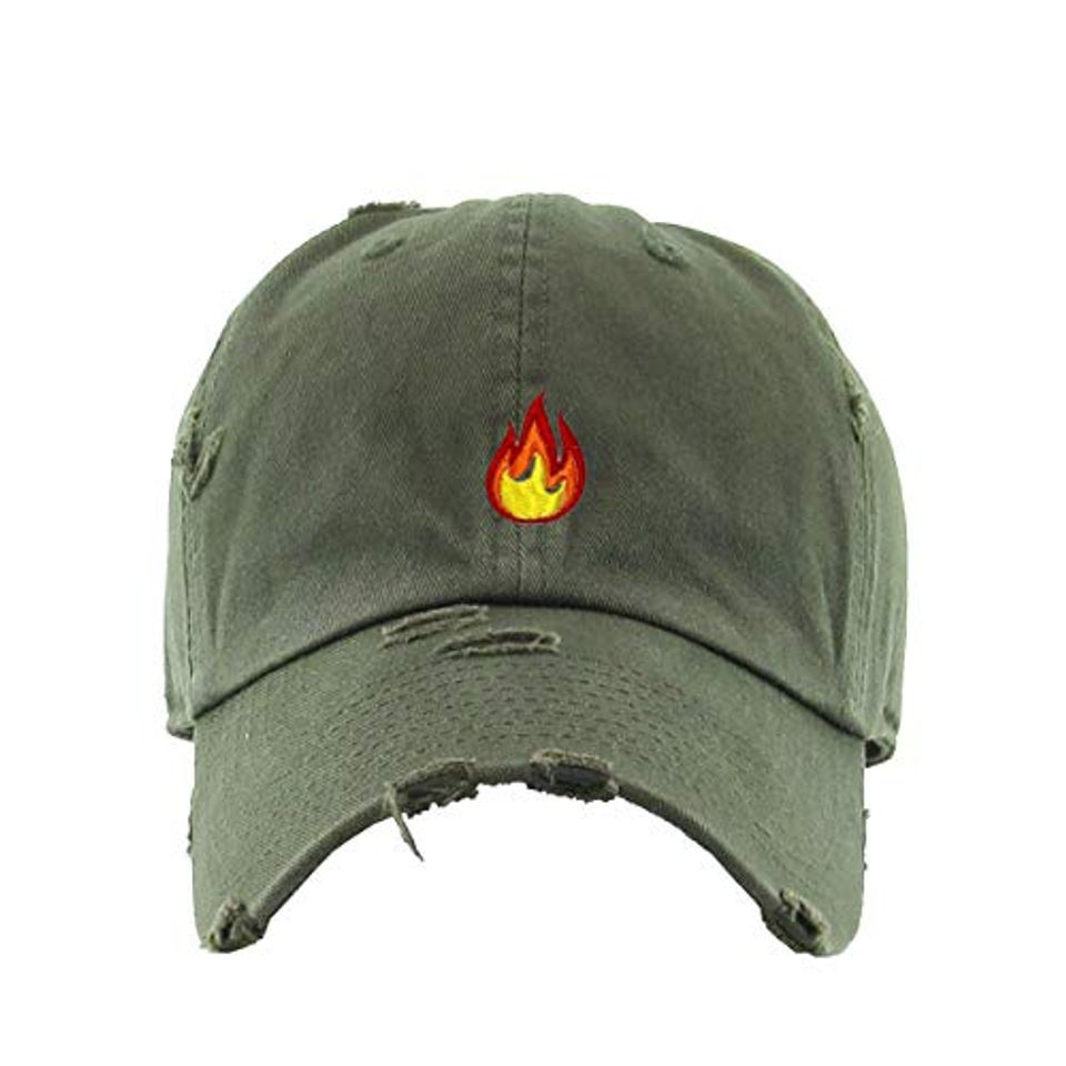 Flame Vintage Baseball Cap Embroidered Adjustable Distressed Dad Hat