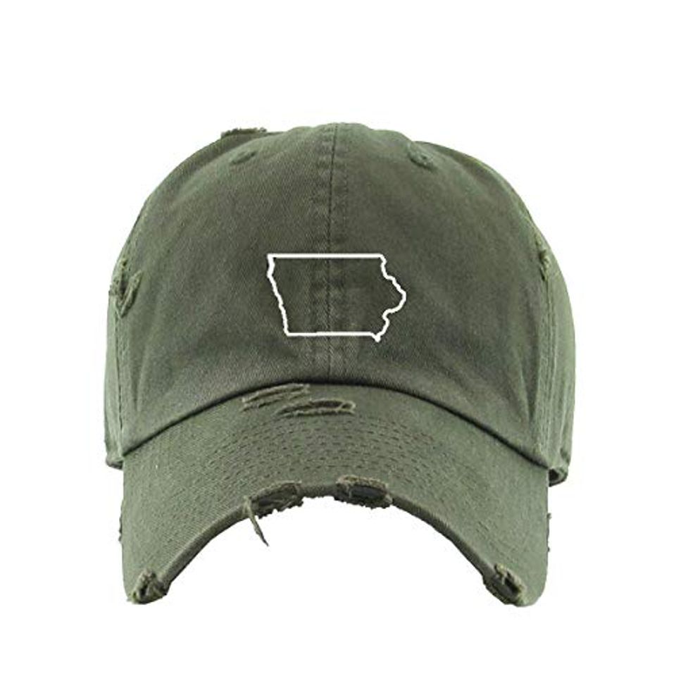 Iowa Map Vintage Baseball Cap Embroidered Adjustable Distressed Dad Hat