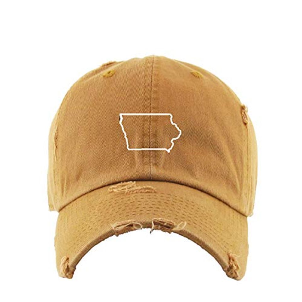 Iowa Map Vintage Baseball Cap Embroidered Adjustable Distressed Dad Hat