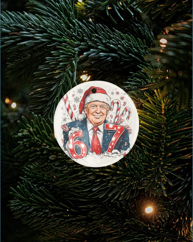 Donald Trump Six Seven Ceramic Christmas Ornament - Funny President 6 7 Keepsake