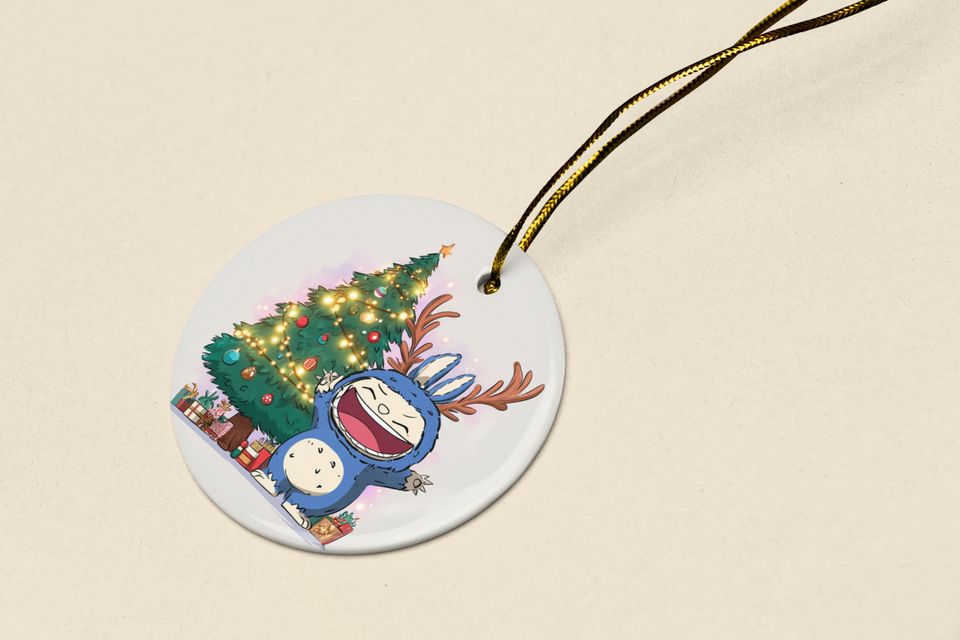 Kawaii Creature Ceramic Xmas Ornament Funny Antlered La Bubu Monster Keepsake