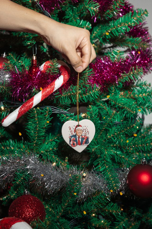 Donald Trump Six Seven Ceramic Christmas Ornament - Funny President 6 7 Keepsake