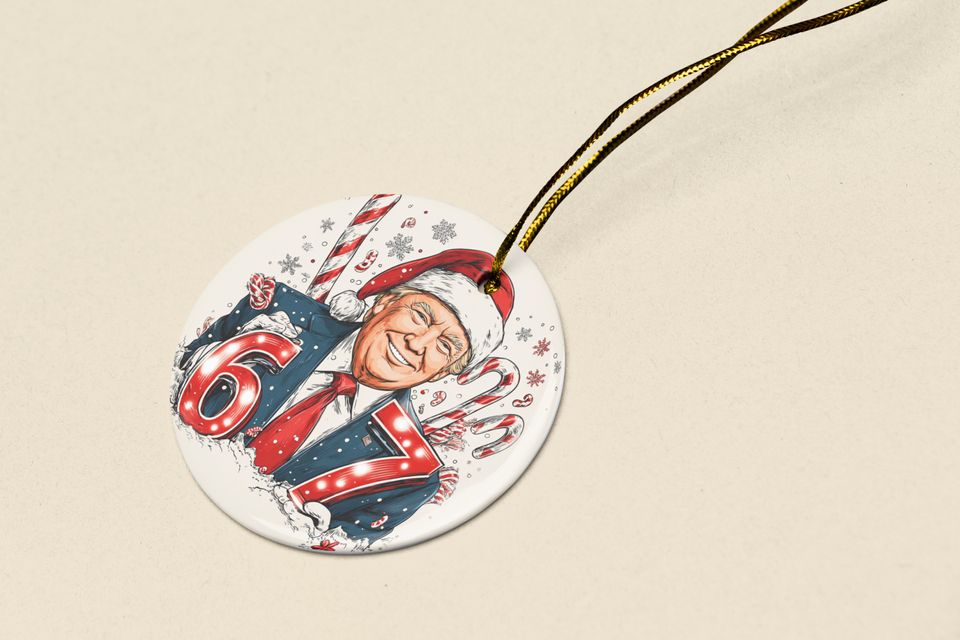 Donald Trump Six Seven Ceramic Christmas Ornament - Funny President 6 7 Keepsake