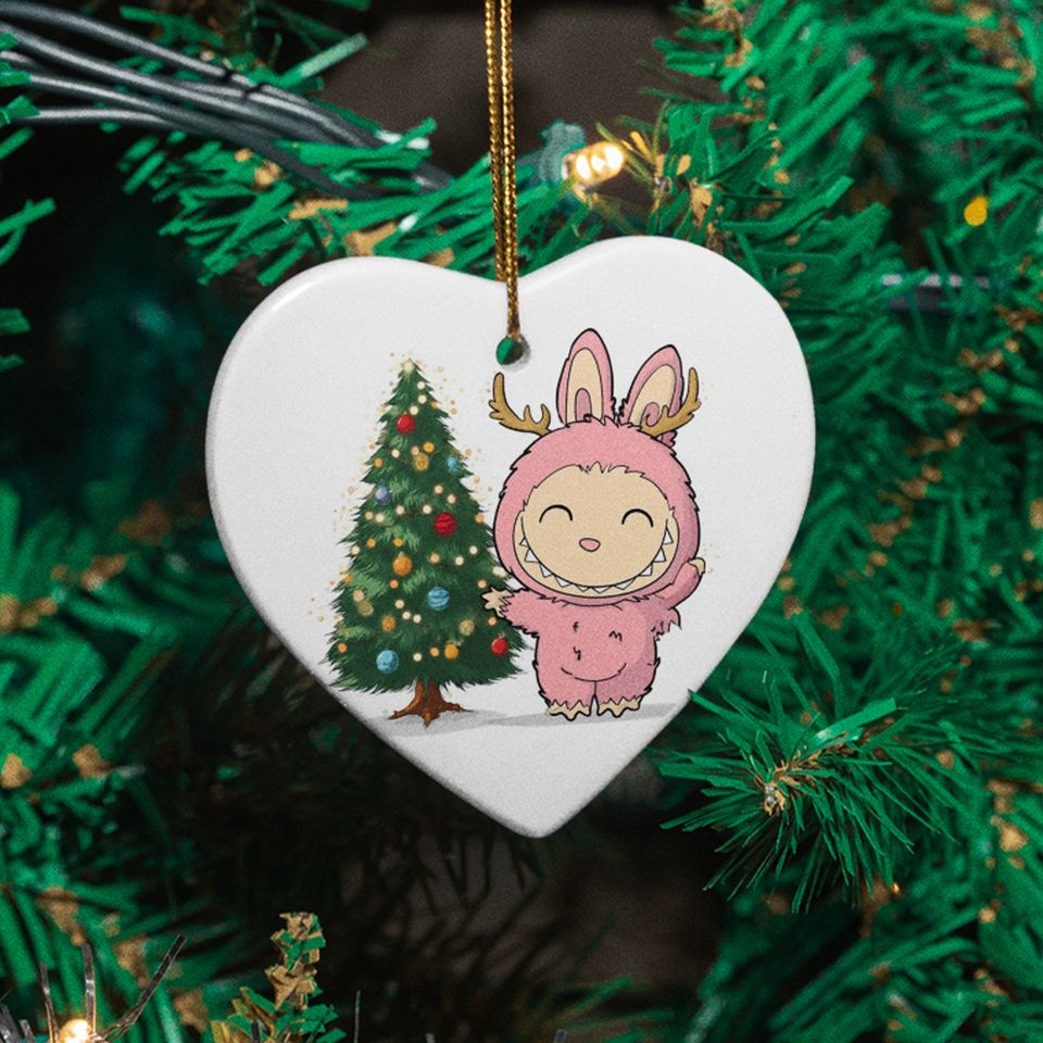 La Bubu Monster Ceramic Christmas Ornament Funny Playful Pink Character Keepsake