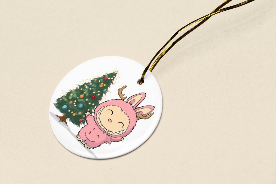 La Bubu Monster Ceramic Christmas Ornament Funny Playful Pink Character Keepsake